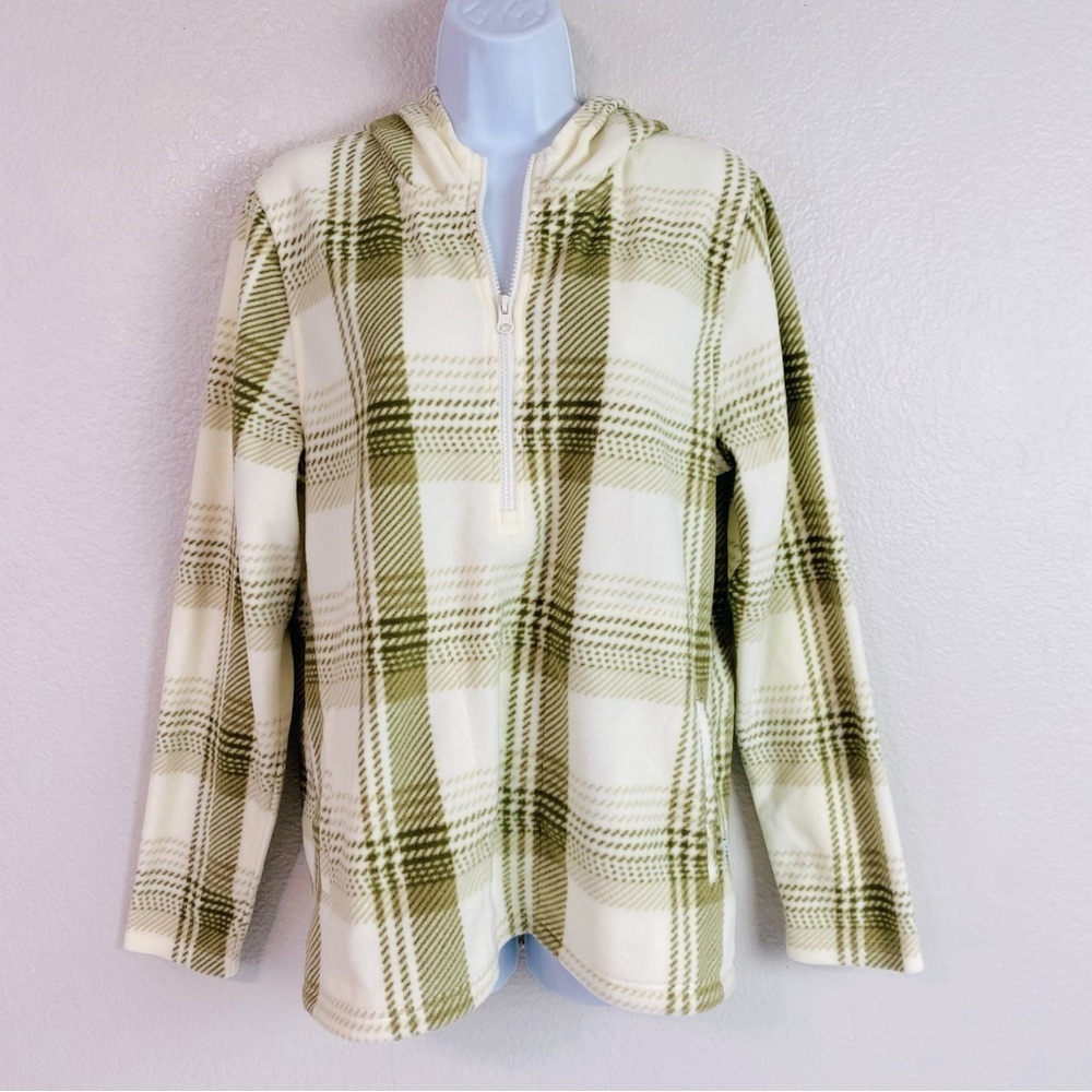 O’Neill Olive Green/Cream Plaid Fleece 3/4 Zip Hoodie Size M